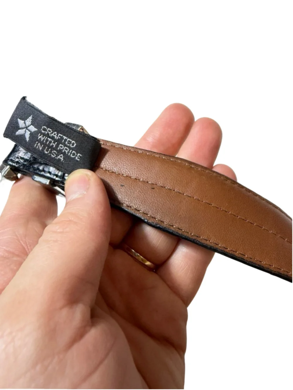 Brighton ONYX Black Croc Embossed Leather Belt Silver Statement Buckle